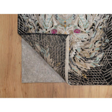 Load image into Gallery viewer, 2&#39;x3&#39; Jade Black, The Maharaja Lion Novelty, Hand Knotted, Wool And Silk, Soft To The Touch, Sample, Mat, Oriental Rug FWR551298