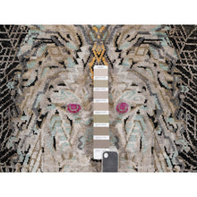 Load image into Gallery viewer, 2&#39;x3&#39; Jade Black, The Maharaja Lion Novelty, Hand Knotted, Wool And Silk, Soft To The Touch, Sample, Mat, Oriental Rug FWR551298