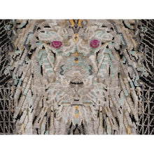 Load image into Gallery viewer, 2&#39;x3&#39; Jade Black, The Maharaja Lion Novelty, Hand Knotted, Wool And Silk, Soft To The Touch, Sample, Mat, Oriental Rug FWR551298