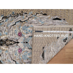 2'x3' Almond Brown, Hand Knotted, The Maharaja Lion Novelty, Wool And Silk, Soft To The Touch, Sample, Mat, Oriental Rug FWR551310