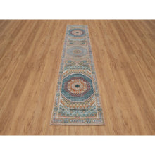 Load image into Gallery viewer, 2&#39;7&quot;x12&#39;1&quot; Almond Brown, Hand Knotted, Mamluk Design With Large Medallions, Textured Wool And Silk, Runner, Oriental Rug FWR551322