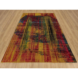 7'10"x10' Golden Yellow, Sari Silk With Oxidized Wool, Broken And Erased Persian Pattern, Hand Knotted, Oriental Rug FWR551334