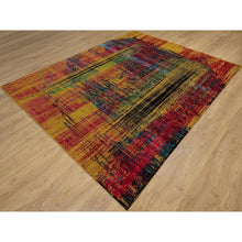 Load image into Gallery viewer, 7&#39;10&quot;x10&#39; Golden Yellow, Sari Silk With Oxidized Wool, Broken And Erased Persian Pattern, Hand Knotted, Oriental Rug FWR551334
