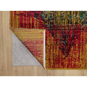 7'10"x10' Golden Yellow, Sari Silk With Oxidized Wool, Broken And Erased Persian Pattern, Hand Knotted, Oriental Rug FWR551334