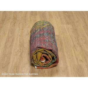 7'10"x10' Golden Yellow, Sari Silk With Oxidized Wool, Broken And Erased Persian Pattern, Hand Knotted, Oriental Rug FWR551334