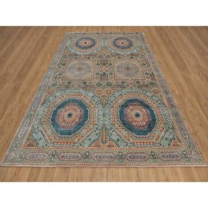 9'x12'1" Wood Brown, Hand Knotted, Mamluk Design With Geometric Medallions, Textured Wool And Silk, Oriental Rug FWR551340