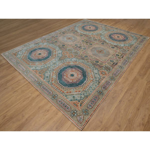 9'x12'1" Wood Brown, Hand Knotted, Mamluk Design With Geometric Medallions, Textured Wool And Silk, Oriental Rug FWR551340