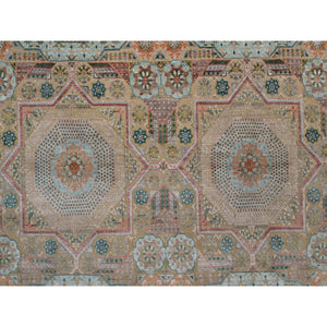 9'x12'1" Wood Brown, Hand Knotted, Mamluk Design With Geometric Medallions, Textured Wool And Silk, Oriental Rug FWR551340