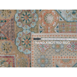9'x12'1" Wood Brown, Hand Knotted, Mamluk Design With Geometric Medallions, Textured Wool And Silk, Oriental Rug FWR551340
