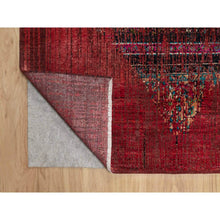 Load image into Gallery viewer, 8&#39;8&quot;x12&#39; Cherry Red, Broken And Erased Persian Pattern, Sari Silk With Oxidized Wool, Hand Knotted, Oriental Rug FWR551358