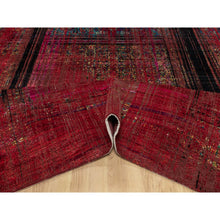 Load image into Gallery viewer, 8&#39;8&quot;x12&#39; Cherry Red, Broken And Erased Persian Pattern, Sari Silk With Oxidized Wool, Hand Knotted, Oriental Rug FWR551358