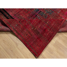 Load image into Gallery viewer, 8&#39;8&quot;x12&#39; Cherry Red, Broken And Erased Persian Pattern, Sari Silk With Oxidized Wool, Hand Knotted, Oriental Rug FWR551358
