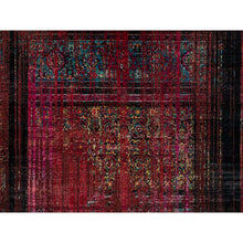 Load image into Gallery viewer, 8&#39;8&quot;x12&#39; Cherry Red, Broken And Erased Persian Pattern, Sari Silk With Oxidized Wool, Hand Knotted, Oriental Rug FWR551358