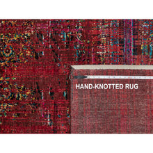 Load image into Gallery viewer, 8&#39;8&quot;x12&#39; Cherry Red, Broken And Erased Persian Pattern, Sari Silk With Oxidized Wool, Hand Knotted, Oriental Rug FWR551358