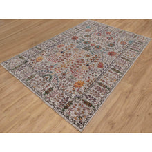 Load image into Gallery viewer, 6&#39;2&quot;x9&#39;2&quot; Snow White With Brown, Directional Vase Design, Silk With Textured Wool, Hand Knotted, Oriental Rug FWR551376