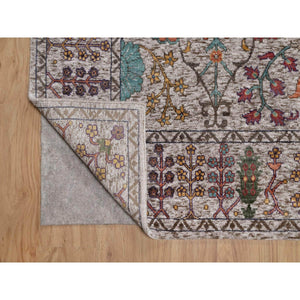 6'2"x9'2" Snow White With Brown, Directional Vase Design, Silk With Textured Wool, Hand Knotted, Oriental Rug FWR551376