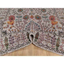 Load image into Gallery viewer, 6&#39;2&quot;x9&#39;2&quot; Snow White With Brown, Directional Vase Design, Silk With Textured Wool, Hand Knotted, Oriental Rug FWR551376