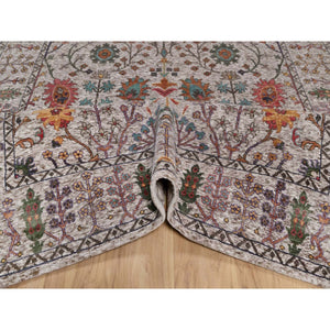 6'2"x9'2" Snow White With Brown, Directional Vase Design, Silk With Textured Wool, Hand Knotted, Oriental Rug FWR551376