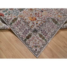 Load image into Gallery viewer, 6&#39;2&quot;x9&#39;2&quot; Snow White With Brown, Directional Vase Design, Silk With Textured Wool, Hand Knotted, Oriental Rug FWR551376