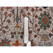 Load image into Gallery viewer, 6&#39;2&quot;x9&#39;2&quot; Snow White With Brown, Directional Vase Design, Silk With Textured Wool, Hand Knotted, Oriental Rug FWR551376