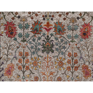 6'2"x9'2" Snow White With Brown, Directional Vase Design, Silk With Textured Wool, Hand Knotted, Oriental Rug FWR551376