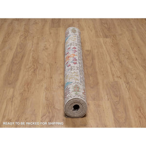 6'2"x9'2" Snow White With Brown, Directional Vase Design, Silk With Textured Wool, Hand Knotted, Oriental Rug FWR551376