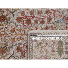 Load image into Gallery viewer, 6&#39;2&quot;x9&#39;2&quot; Snow White With Brown, Directional Vase Design, Silk With Textured Wool, Hand Knotted, Oriental Rug FWR551376