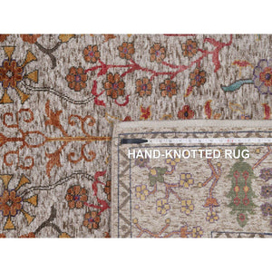 6'2"x9'2" Snow White With Brown, Directional Vase Design, Silk With Textured Wool, Hand Knotted, Oriental Rug FWR551376