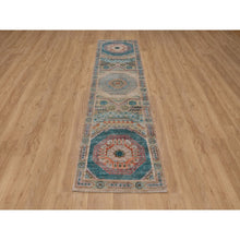 Load image into Gallery viewer, 2&#39;6&quot;x10&#39;1&quot; Khaki Brown, Mamluk Design With Geometric Medallions, Hand Knotted, Textured Wool And Silk, Runner, Oriental Rug FWR551382