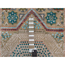 Load image into Gallery viewer, 2&#39;6&quot;x10&#39;1&quot; Khaki Brown, Mamluk Design With Geometric Medallions, Hand Knotted, Textured Wool And Silk, Runner, Oriental Rug FWR551382