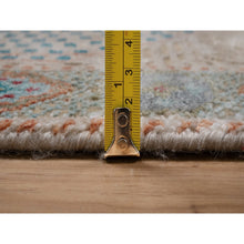Load image into Gallery viewer, 2&#39;6&quot;x10&#39;1&quot; Khaki Brown, Mamluk Design With Geometric Medallions, Hand Knotted, Textured Wool And Silk, Runner, Oriental Rug FWR551382