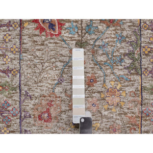2'7"x27'3" Alabaster White With Brown, Directional Vase Design, Hand Knotted, Silk With Textured Wool, Xl Runner, Oriental Rug FWR551388