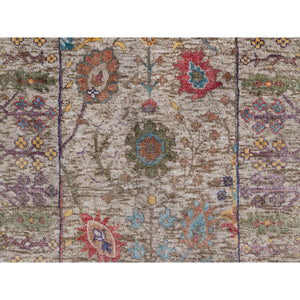 2'7"x27'3" Alabaster White With Brown, Directional Vase Design, Hand Knotted, Silk With Textured Wool, Xl Runner, Oriental Rug FWR551388