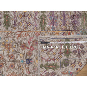 2'7"x27'3" Alabaster White With Brown, Directional Vase Design, Hand Knotted, Silk With Textured Wool, Xl Runner, Oriental Rug FWR551388