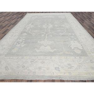 9'8"x13'10" Misty Gray, White Wash Peshawar With All Over Leaf Design, Hand Knotted, Pure Wool, Densely Woven, Oriental Rug FWR5508