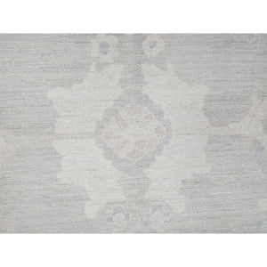 9'8"x13'10" Misty Gray, White Wash Peshawar With All Over Leaf Design, Hand Knotted, Pure Wool, Densely Woven, Oriental Rug FWR5508