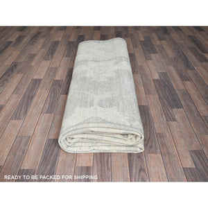 9'8"x13'10" Misty Gray, White Wash Peshawar With All Over Leaf Design, Hand Knotted, Pure Wool, Densely Woven, Oriental Rug FWR5508