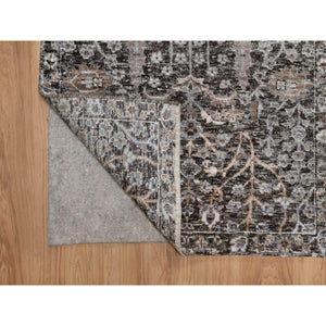2'4"x12' Bistre Brown, Willow And Cypress Tree Design, Denser Weave, Textured Wool And Silk, Hand Knotted, Runner, Oriental Rug FWR551406