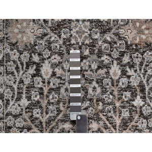 2'4"x12' Bistre Brown, Willow And Cypress Tree Design, Denser Weave, Textured Wool And Silk, Hand Knotted, Runner, Oriental Rug FWR551406