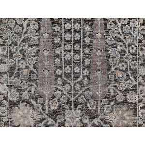 2'4"x12' Bistre Brown, Willow And Cypress Tree Design, Denser Weave, Textured Wool And Silk, Hand Knotted, Runner, Oriental Rug FWR551406