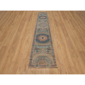 2'7"x15'10" Lark Brown, Mamluk Design With Geometric Medallions, Textured Wool And Silk, Hand Knotted, Xl Runner, Oriental Rug FWR551412