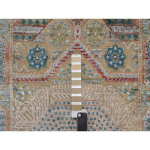 2'7"x15'10" Lark Brown, Mamluk Design With Geometric Medallions, Textured Wool And Silk, Hand Knotted, Xl Runner, Oriental Rug FWR551412