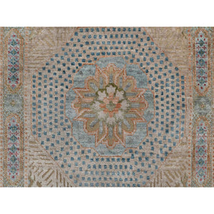 2'7"x15'10" Lark Brown, Mamluk Design With Geometric Medallions, Textured Wool And Silk, Hand Knotted, Xl Runner, Oriental Rug FWR551412