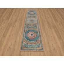 Load image into Gallery viewer, 2&#39;7&quot;x12&#39;1&quot; Almond Brown, Hand Knotted, Mamluk Design With Geometric Medallions, Textured Wool And Silk, Runner, Oriental Rug FWR551418