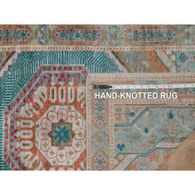 Load image into Gallery viewer, 2&#39;7&quot;x12&#39;1&quot; Almond Brown, Hand Knotted, Mamluk Design With Geometric Medallions, Textured Wool And Silk, Runner, Oriental Rug FWR551418