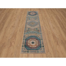 Load image into Gallery viewer, 2&#39;7&quot;x10&#39; Khaki Brown, Hand Knotted, Mamluk Design With Geometric Medallions, Textured Wool And Silk, Runner, Oriental Rug FWR551424