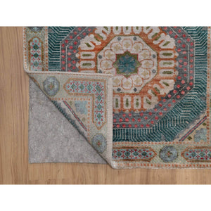 2'7"x10' Khaki Brown, Hand Knotted, Mamluk Design With Geometric Medallions, Textured Wool And Silk, Runner, Oriental Rug FWR551424