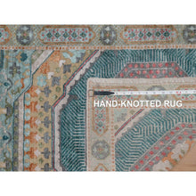 Load image into Gallery viewer, 2&#39;7&quot;x10&#39; Khaki Brown, Hand Knotted, Mamluk Design With Geometric Medallions, Textured Wool And Silk, Runner, Oriental Rug FWR551424