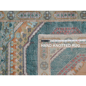 2'7"x10' Khaki Brown, Hand Knotted, Mamluk Design With Geometric Medallions, Textured Wool And Silk, Runner, Oriental Rug FWR551424