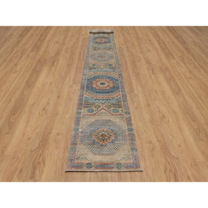 2'7"x18' Wood Brown, Hand Knotted, Mamluk Design With Geometric Medallions, Textured Wool And Silk, Xl Runner, Oriental Rug FWR551430